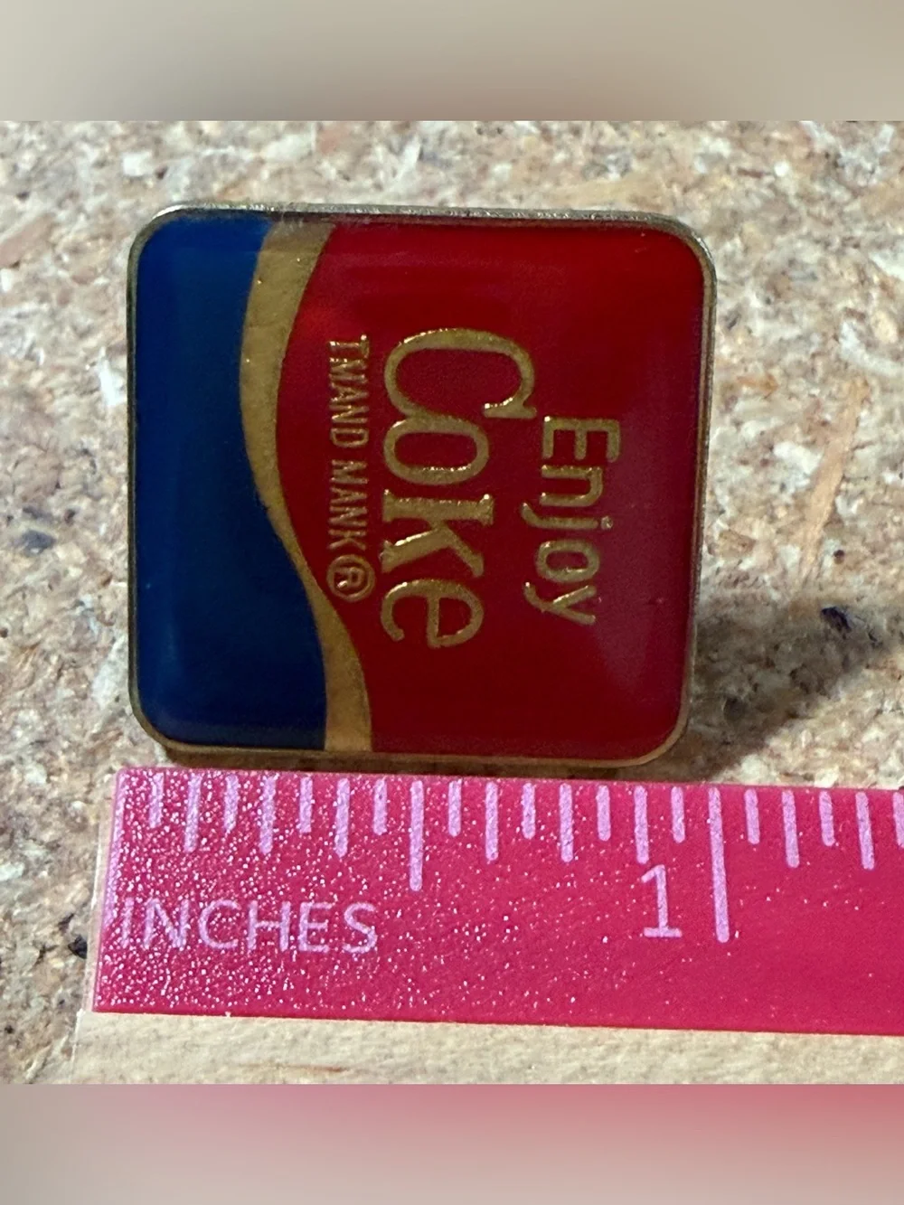 Vintage Coca Cola Enjoy Coke Lapel Pin Blue Red Brooch Collectable